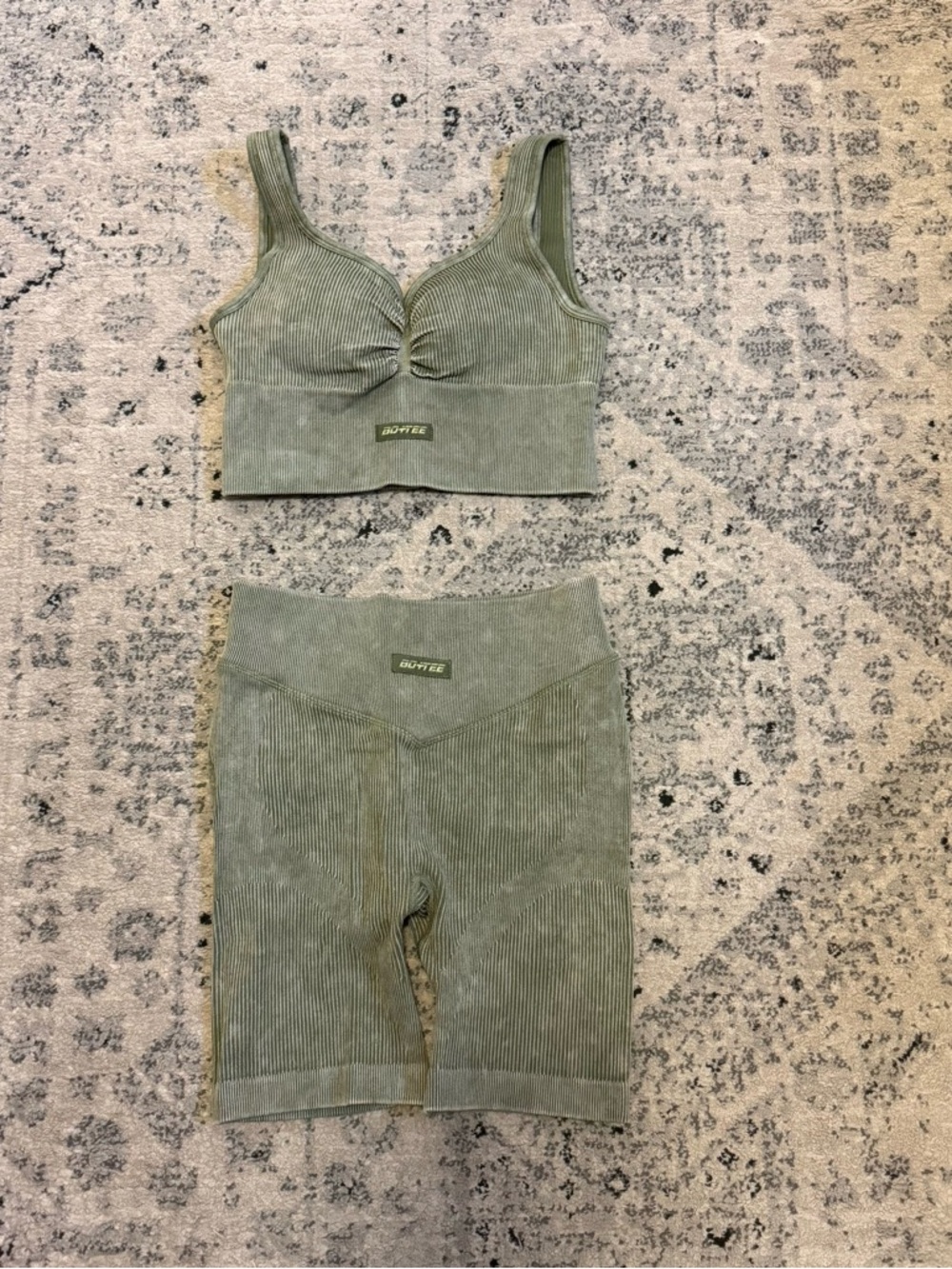 Bo + Tee Ribbed Olive Green Activewear Set